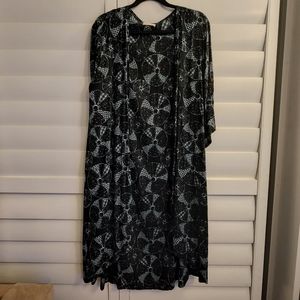 Kahulale'a Wana Sea Urchin Print Open Duster Kimono Cover-Up Black Light Blue